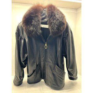 STAVROS New York Womens Black Leather Jacket with Mink Trim Size 4 Mid Length